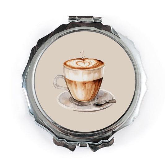 Coffee Pocket Mirror, Latte Art, Coffee Lover Gift, Cute Pocket Mirror, Makeup Mirror, Travel Mirror, Coffee Design, Gift for Her - Tawshia