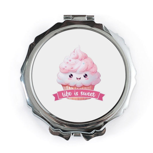Kawaii Cupcake Pocket Mirror, Life is Sweet Makeup Mirror, Cute Foodie Gift, Sweet Treat Handbag Mirror, Pink Frosting Compact Mirror - Tawshia