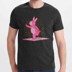 Pink Bunny Surfing Black Graphic T-Shirt product