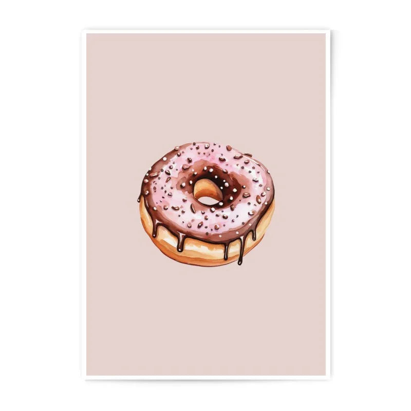 Pink Donut Photographic Prints, Food Art, Kitchen Decor, Sweet Treat Print, Watercolor Art, Dessert Wall Art, Donut Lover Gift - Tawshia