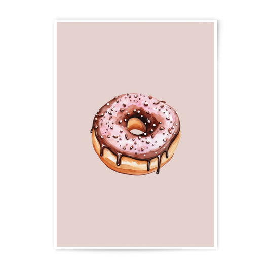 Pink Donut Photographic Prints, Food Art, Kitchen Decor, Sweet Treat Print, Watercolor Art, Dessert Wall Art, Donut Lover Gift - Tawshia
