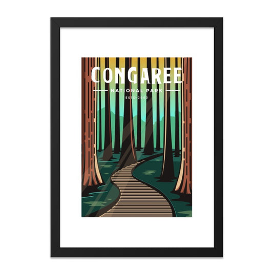 Congaree National Park Wall Art, Illustrated Nature Print, Forest Landscape Poster, Unique Travel Decor, Adventure Awaits, Home Decor - Tawshia