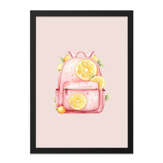 Lemon Backpack Wall Art, Watercolor Backpack, Cute School Bag Print, Pink Backpack Decor, Fruit Wall Decor, Playroom Art, Lemonade Theme - Tawshia