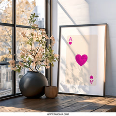 Ace of Hearts Wall Art, Playing Card Print, Game Room Decor, Casino Art, Pink Heart Decor, Fun Wall Hanging, Unique Gifts, Card Player Gift - Tawshia