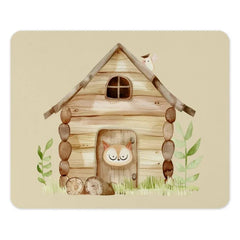 Cute Cabin Mouse Pad, Woodland Animal Decor, Owl Door Mousepad, Cozy Home Office Gift, Rustic Desk Accessory, Cabin Illustration Pad - Tawshia