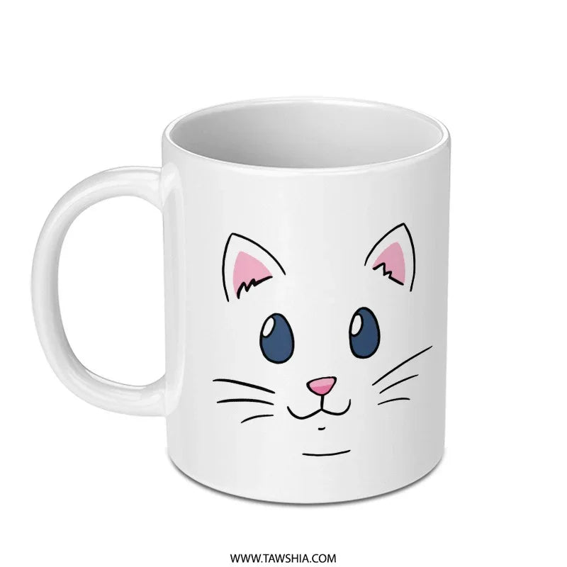 Adorable White Cat Face Printed Coffee Mug product