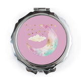 Crescent Moon Pocket Mirror, Gold Stars, Pastel Colors, Cute Cloud, Celestial Gift, Handbag Mirror, Makeup Mirror - Tawshia
