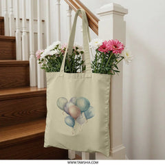 Pastel Balloons Tote Bag, Watercolor Balloon Art, Cute Party Bag, Colorful Balloons, Aesthetic Canvas Bag, Gift For Her, Pastel Colors - Tawshia