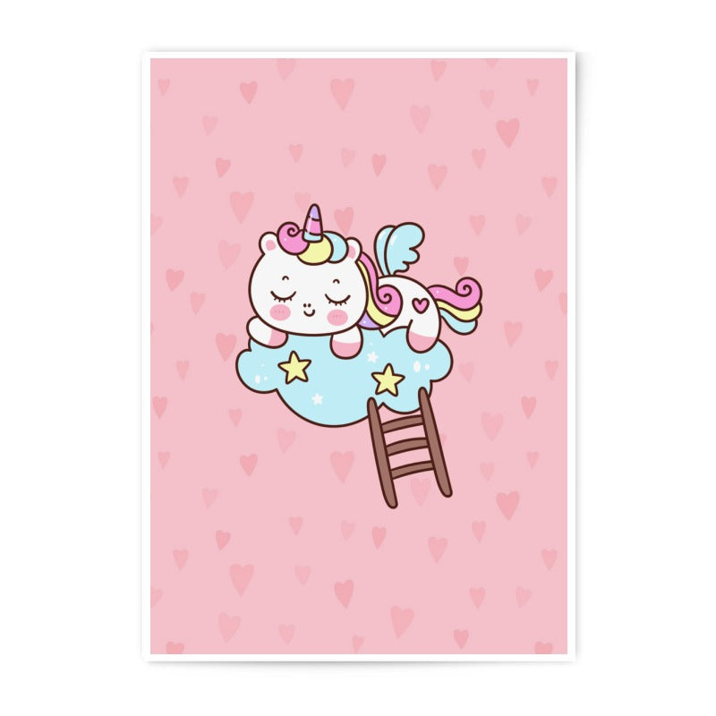 Cute Unicorn Photographic Print, Sleeping Unicorn on Cloud, Nursery Wall Art, Kids Room Decor, Fantasy Art Print - Tawshia