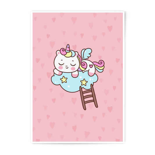 Cute Unicorn Photographic Print, Sleeping Unicorn on Cloud, Nursery Wall Art, Kids Room Decor, Fantasy Art Print - Tawshia
