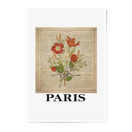 Vintage Floral Photographic Print, Antique Book Page Art, Botanical Wall Decor, Paris Text, Unique Home Decor - Tawshia