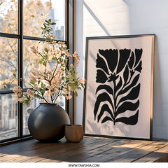 Black Floral Wall Art Print, Abstract Flower Art, Botanical Wall Decor, Minimalist Home Decor, Contemporary Art Print, Modern Wall Art - Tawshia