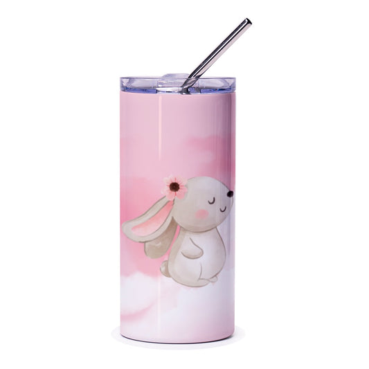 Bunny Tumbler, Cute Rabbit Tumbler, Pink Tumbler, Animal Tumbler, Flower Tumbler, Gift Idea, Tumbler with Straw, Drinkware, Kids Tumbler - Tawshia