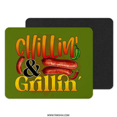 Chilling and Grilling Mouse Pad, BBQ Lover Gift, Foodie Desk Accessory, Sausage and Peppers Theme, Grill Master Present, Funny Office Decor - Tawshia
