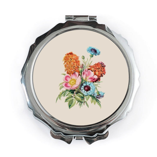Floral Pocket Mirror, Vintage Flower Design, Makeup Mirror, Compact Mirror, Cute Gift, Botanical Art, Flower Bouquet Mirror, Small Mirror - Tawshia