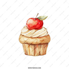 Apple Cupcake Pillow, Watercolor Pillow, Foodie Home Decor, Kitchen Accent Pillow, Unique Cupcake Design, Throw Pillow, Sofa Pillow - Tawshia