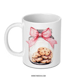 Cute Cookies Jar Mug, Pink Bow Mug, Sweet Treat Mug, Watercolor Art Coffee Cup, Gift for Baker, Food Lover Mug, Unique Mug - Tawshia