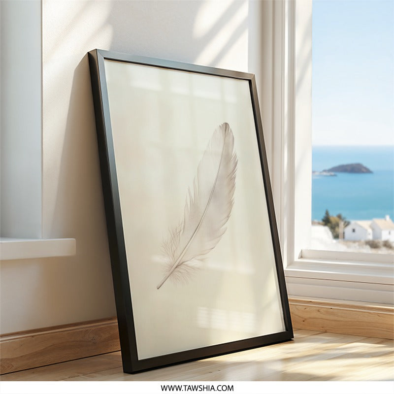 Feather Wall Art, Minimalist Print, Simple Feather Drawing, Elegant Home Decor, Neutral Wall Art, Delicate Feather Art, Feather Illustration - Tawshia