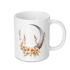 Crescent Moon Floral Mug, Celestial Coffee Mug, Unique Tea Cup, Witchy Decor Mug, Floral Design Mug, Spiritual Gift Mug, Nature Inspired Mug - Tawshia