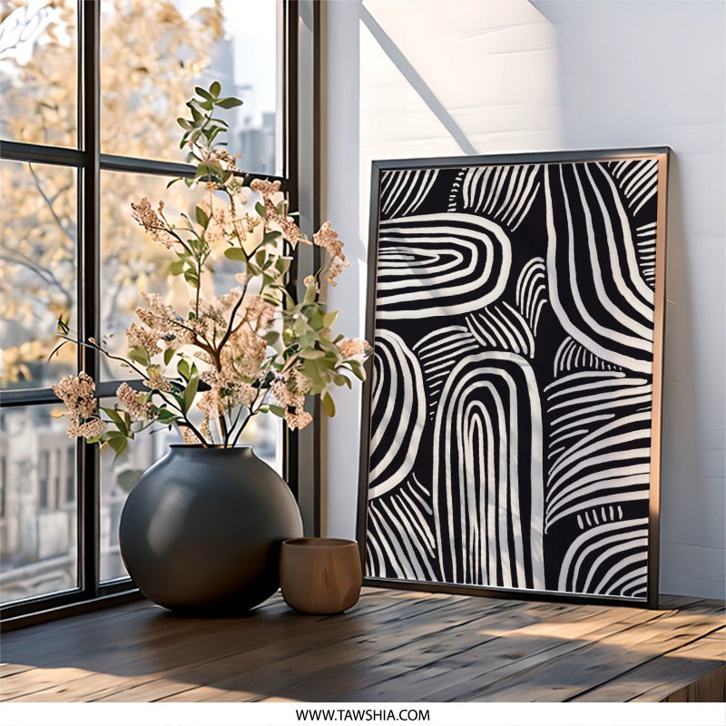 Abstract Wall Art, Black and White Decor, Line Art Print, Modern Wall Decor, Minimalist Art, Unique Wall Hanging, Home Decor, Abstract - Tawshia