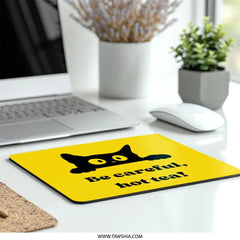 Black Cat Mouse Pad, Be Careful Hot Tea, Funny Kitten Desk Accessory, Cute Animal Lover Gift, Office Decor, Trendy Mousepad - Tawshia