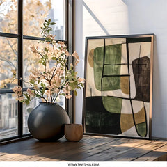 Abstract Wall Art, Modern Painting Print, Green Brown Artwork, Geometric Home Decor, Contemporary Art Print, Office Wall Decor - Tawshia