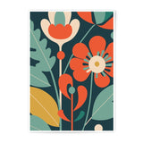 Retro Floral Photographic Print, 70s Flower Power Art, Mid Century Modern Wall Decor, Botanical Print, Dark Teal Background, Home Decor - Tawshia