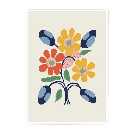Floral Photographic Print, Retro Flower Bouquet Art Print, Colorful Botanical Wall Decor, Flower Illustration Print, Home Decor - Tawshia