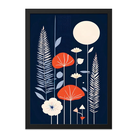 Abstract Floral Wall Art, Botanical Print, Modern Art Print, Flower Wall Decor, Nature Inspired Art, Navy Blue and Orange Wall Art - Tawshia