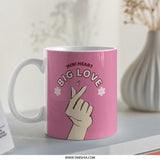Mini Heart Big Love Mug, Finger Heart Mug, Kpop Inspired Mug, Trendy Pink Mug, Cute Coffee Mug, Gift Idea - Tawshia