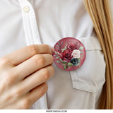 Roses Pinback Button, Floral Bouquet Button, Burgundy Roses, Black Roses, White Roses, Botanical Pin, Elegant Flower, Gift For Her - Tawshia