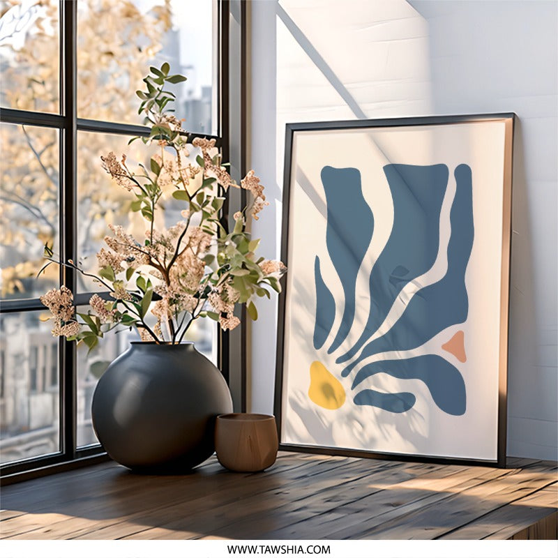 Abstract Shapes Wall Art, Modern Art Print, Minimalist Wall Decor, Blue and Yellow Wall Art, Trendy Home Decor, Statement Wall Art - Tawshia
