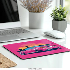 Pink BMW M4 Mouse Pad, JDM Car Art, Automotive Gift, Tuner Culture, Cityscape Sunset, Unique Desk Accessory - Tawshia