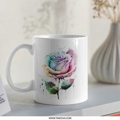 Watercolor Rose Mug, Floral Coffee Mug, Unique Flower Mug, Colorful Rose Design, Gift for Her, Novelty Mug, Rose Lover Gift, Cute Mug - Tawshia