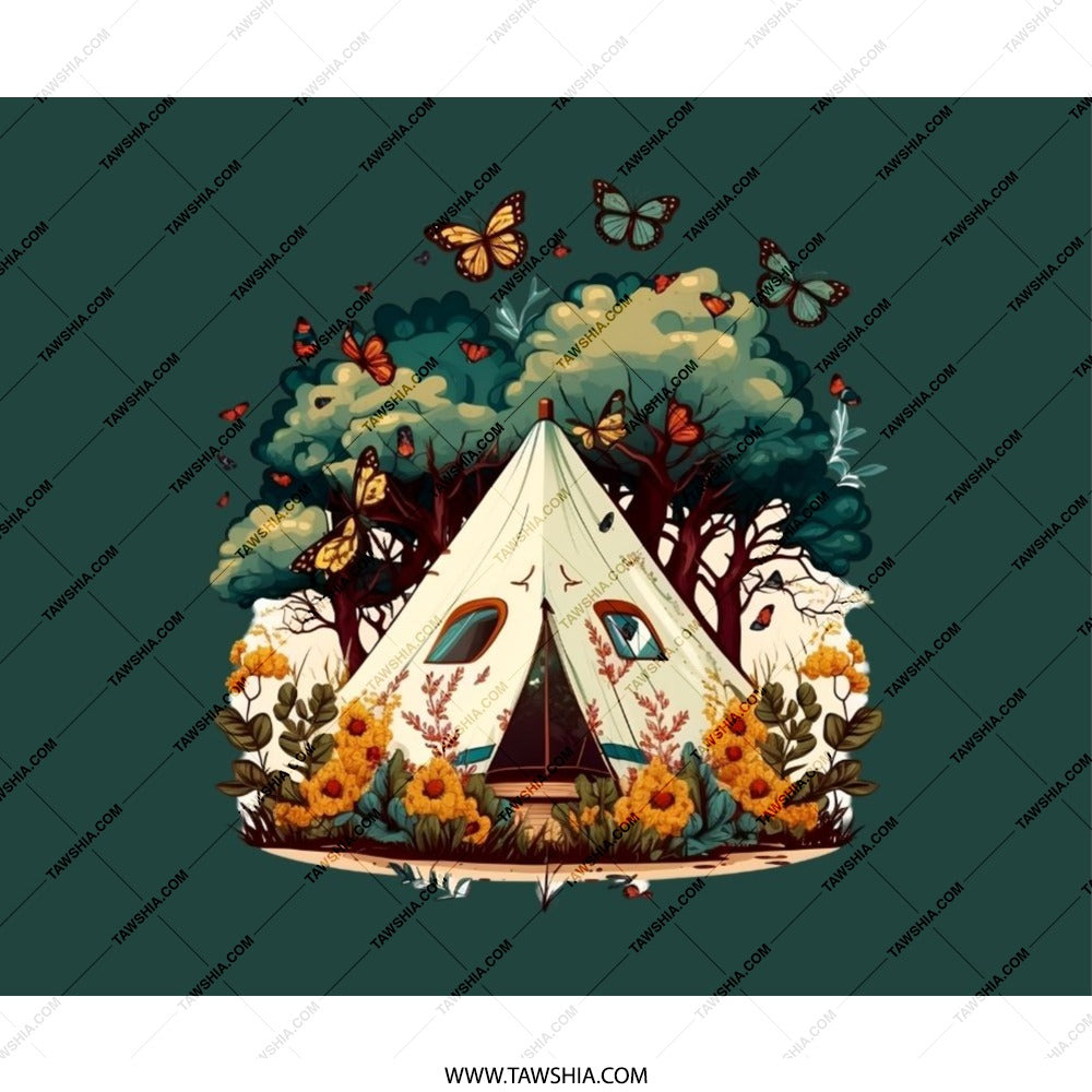 Camping Tent Mouse Pad, Butterfly Mousepad, Nature Lover Gift, Forest Adventure, Unique Desk Decor, Office Accessory, Computer Mat - Tawshia