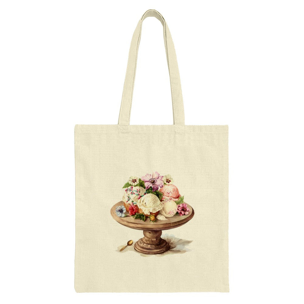 Floral Ice Cream Tote Bag, Dessert Lover Gift, Stylish Carryall, Whimsical Design, Unique Art Tote, Everyday Bag, Gift for Her - Tawshia