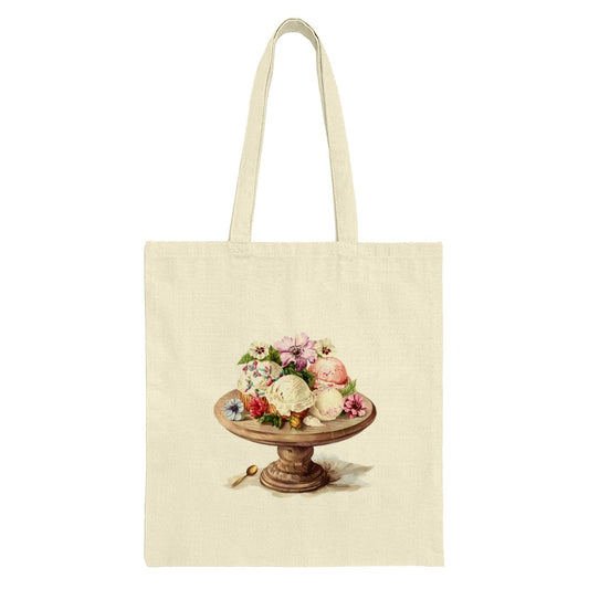Floral Ice Cream Tote Bag, Dessert Lover Gift, Stylish Carryall, Whimsical Design, Unique Art Tote, Everyday Bag, Gift for Her - Tawshia