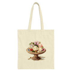 Floral Ice Cream Tote Bag, Dessert Lover Gift, Stylish Carryall, Whimsical Design, Unique Art Tote, Everyday Bag, Gift for Her - Tawshia