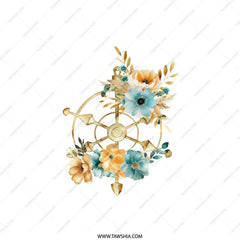 Floral Ship Wheel Pillow, Nautical Decor, Elegant Flower Accent Pillow, Coastal Home Throw Pillow, Decorative Pillows, Beach House Decor - Tawshia