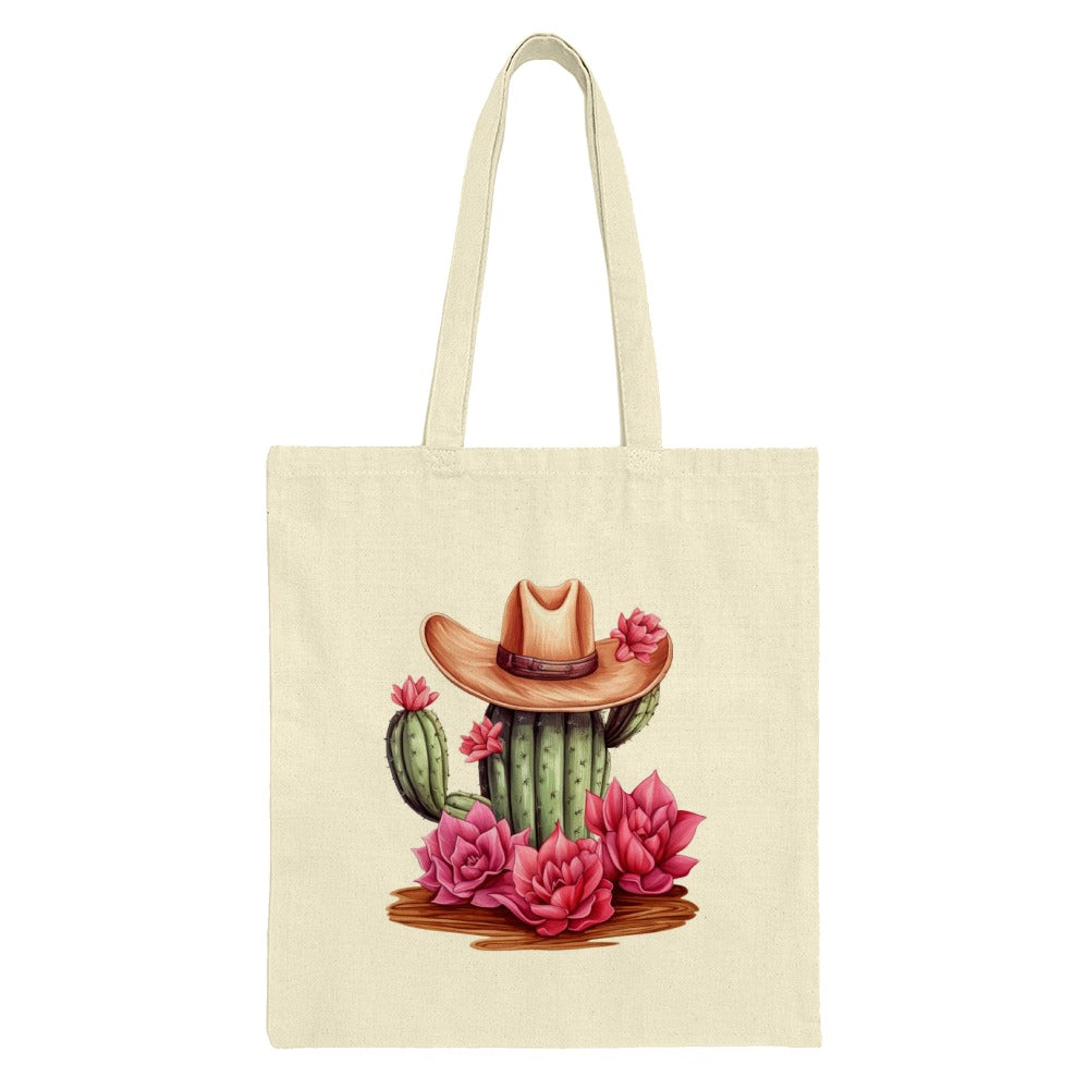 Cactus Tote Bag, Western Decor, Floral Tote Bag, Cowboy Hat Tote Bag, Southwestern Style, Cute Reusable Bag, Gift for Her - Tawshia