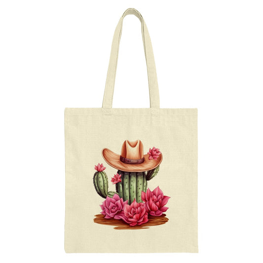 Cactus Tote Bag, Western Decor, Floral Tote Bag, Cowboy Hat Tote Bag, Southwestern Style, Cute Reusable Bag, Gift for Her - Tawshia