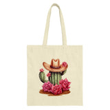 Cactus Tote Bag, Western Decor, Floral Tote Bag, Cowboy Hat Tote Bag, Southwestern Style, Cute Reusable Bag, Gift for Her - Tawshia