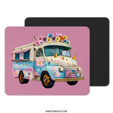 Floral Ice Cream Truck Mouse Pad, Cute Pink Flower Art, Whimsical Desk Decor, Unique Gift, Office Accessories - Tawshia