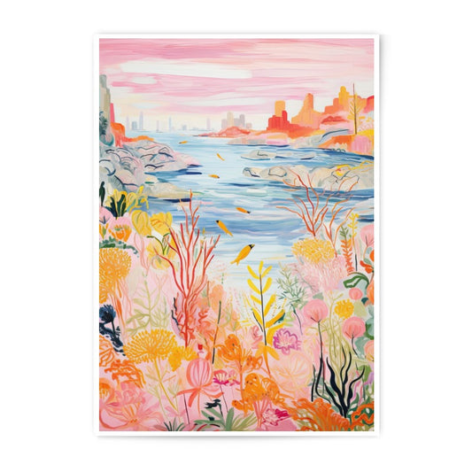 Cityscape Photographic Print, River Landscape Art, Modern Home Decor, Bird Painting, Pastel Colors, Nature Artwork, Wall Art, Fine Art Print - Tawshia