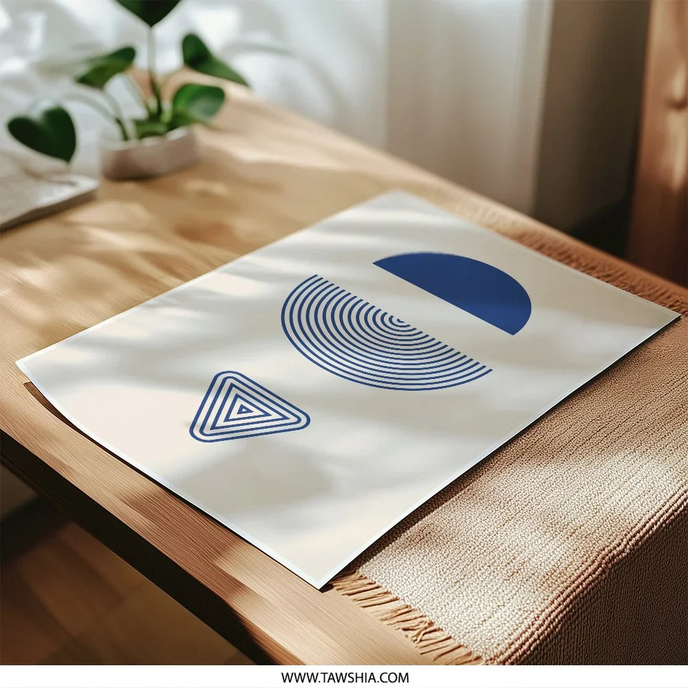 Blue Geometric Photographic Print, Modern Abstract Wall Art, Minimalist Shapes Print, Home Decor, Office Art, Geometric Design - Tawshia