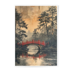 Japanese Bridge Photographic Print, Red Bridge Art Print, Zen Landscape Wall Art, Forest Photography, Oriental Decor - Tawshia