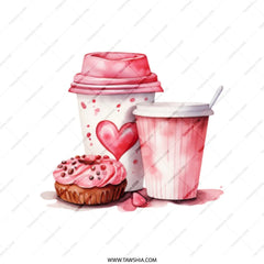 Coffee and Donut Tote Bag, Watercolor Heart, Gift Idea, Food Lover Tote, Cute Tote, Valentine's Day Tote, Unique Tote - Tawshia