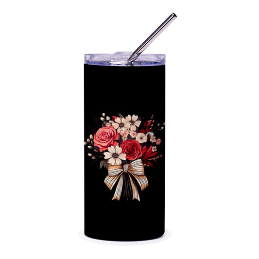 Floral Bouquet Tumbler, Rose and Daisy Tumbler, Elegant Flower Gift, Gift for Her, Floral Tumbler with Straw, Botanical Design - Tawshia