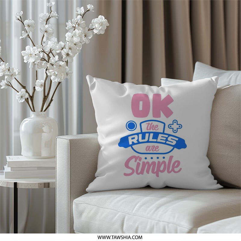OK The Rules are Simple Gamer Pillow, Funny Gaming Pillow, Controller Cushion, Game Room Decor, Gift for Gamers, Video Game Decor - Tawshia