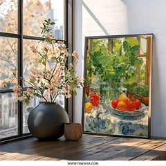 Still Life Wall Art, Fruit and Plants, Kitchen Decor, Sunny Window Painting, Cozy Home Art, Unique Wall Art Print, Botanical Wall Art - Tawshia